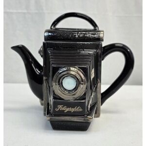 Dept 56 Vintage Camera Teapot Ceramic Hand Painted Japan Novelty Black Silver